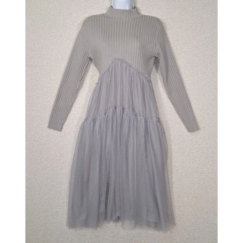 Sweater Layered Teired Tulle Midi Dress Sz M/L Ethereal Fairy Grunge Modest Comf